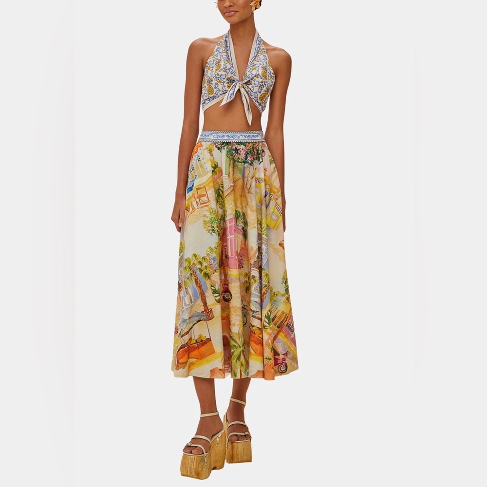 FARM Rio Aracati Multicolor Tropical Midi Skirt, sz XS, Brand New!